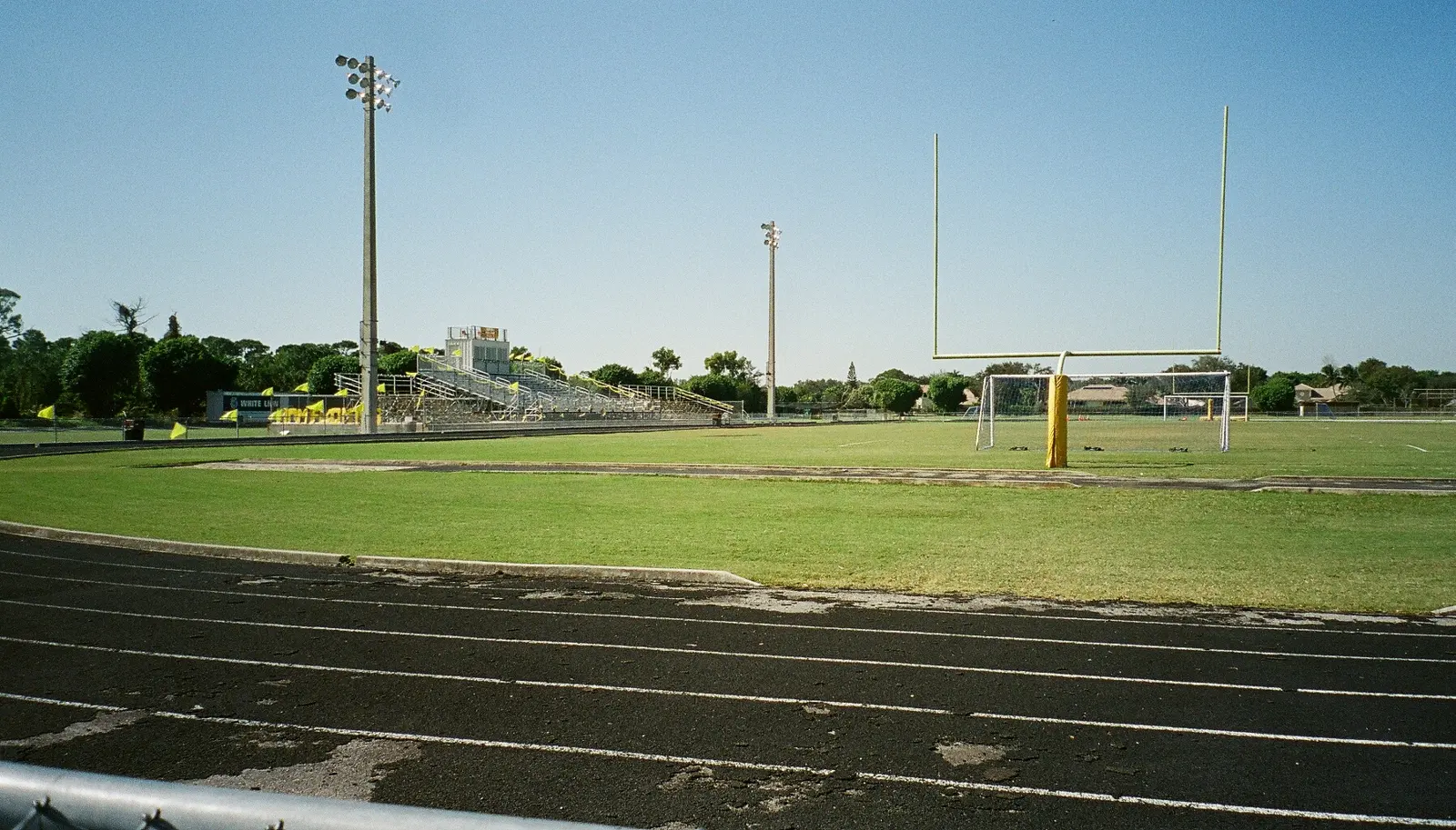 The football field, track and bleachers at Pope John Paul II High School in Boca Raton, elsewhere in Palm Beach County.