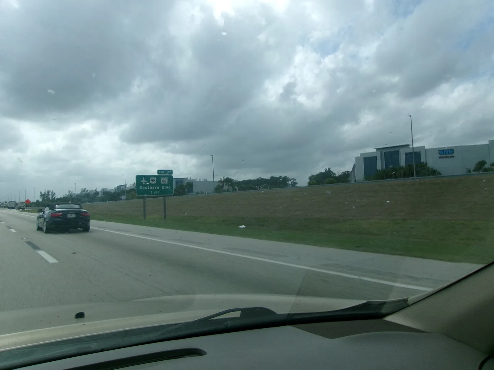 Southbound Florida's Turnpike one mile before Exit 97 for Southern Boulevard, the exit drivers use for Wellington and the county airport.
