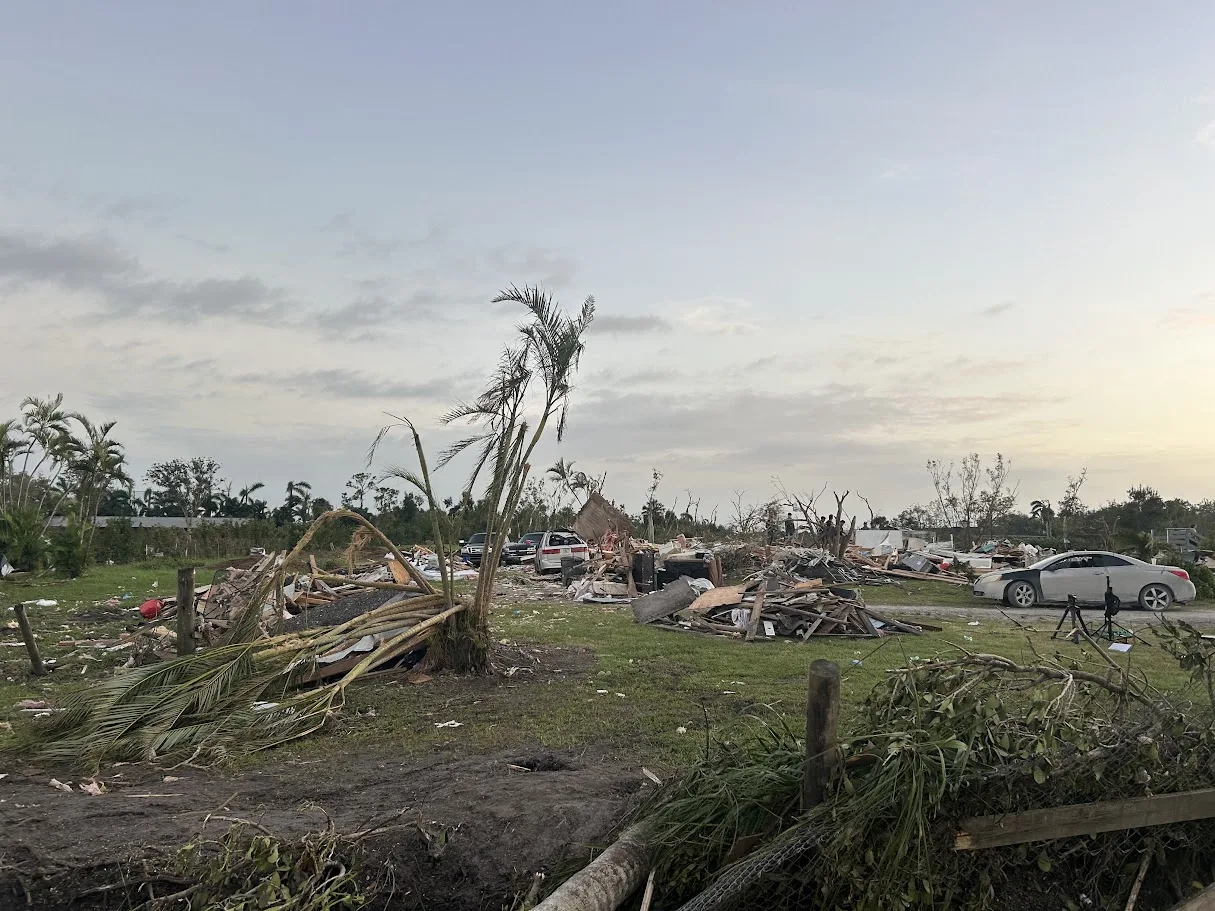A destroyed mobile home on Deer Path Lane in Wellington after a tornado spun off by Hurricane Milton, damage the National Weather Service rated EF3.