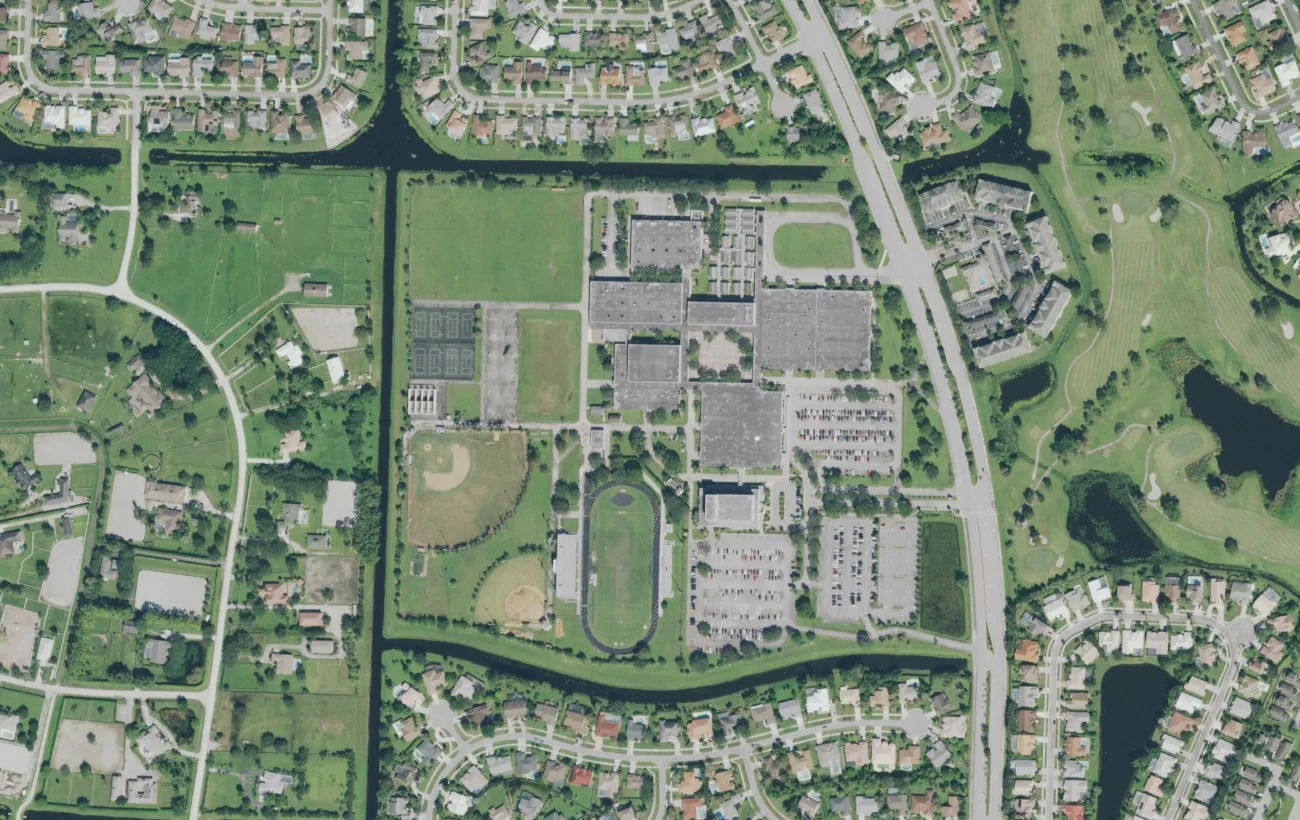 Wellington Community High School's campus on Greenview Shores Boulevard from the air in 2017