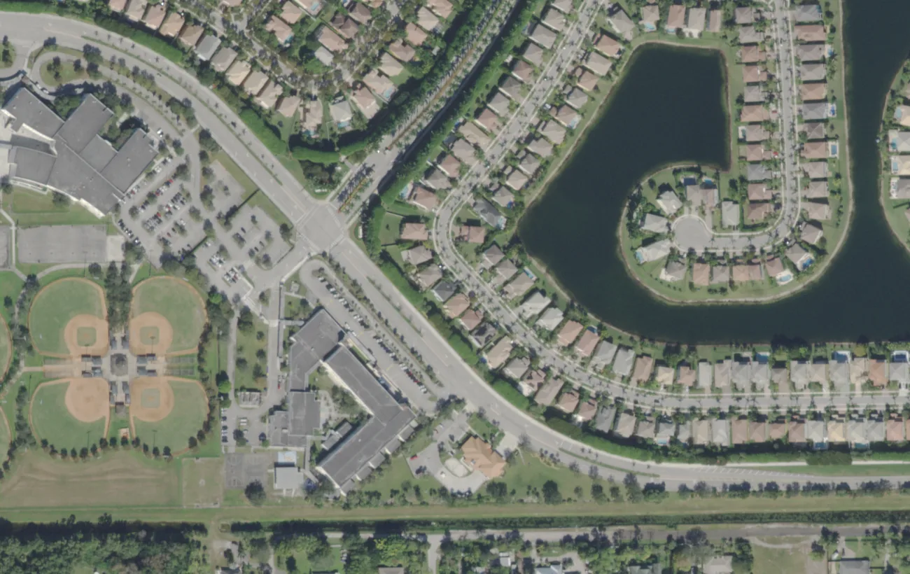 Equestrian Trails Elementary on Stribling Way in Wellington from the air, with the ball fields beside it