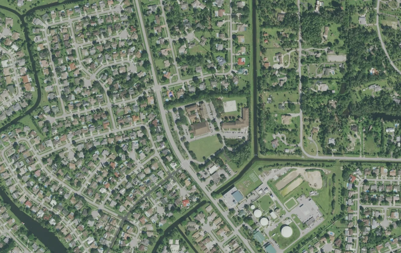 The campus at 1000 Wellington Trace, now Somerset Academy Wellington, from the air in 2017, two years before the school opened