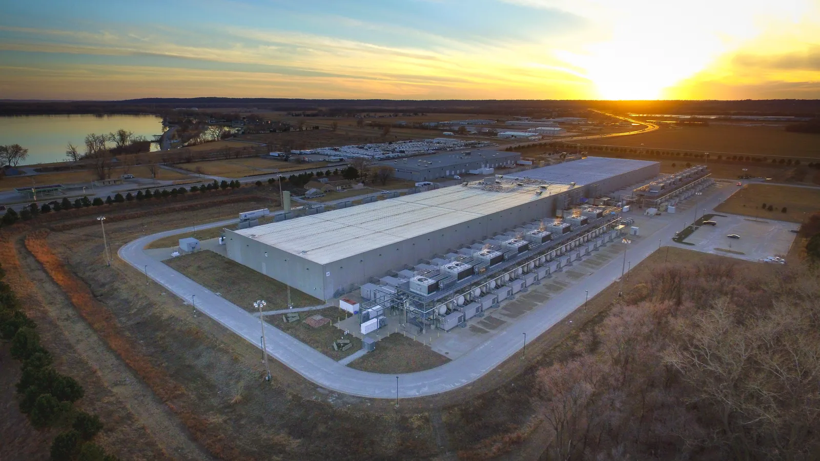 A data center campus in Council Bluffs, Iowa, seen from the air. The picture is not in Wellington.