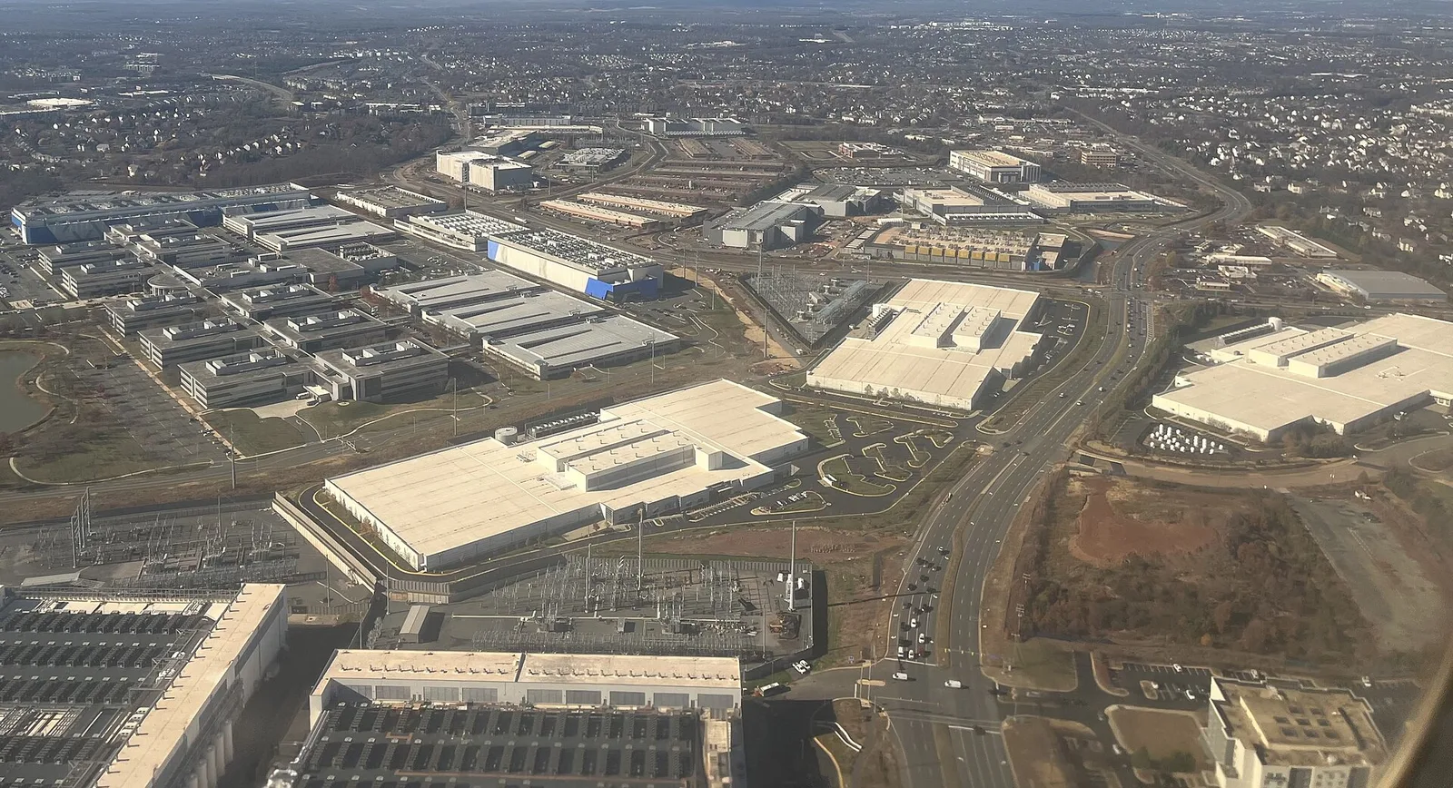 Data center buildings among other commercial sites near Ashburn, Va., seen from the air. The picture is not in Wellington.