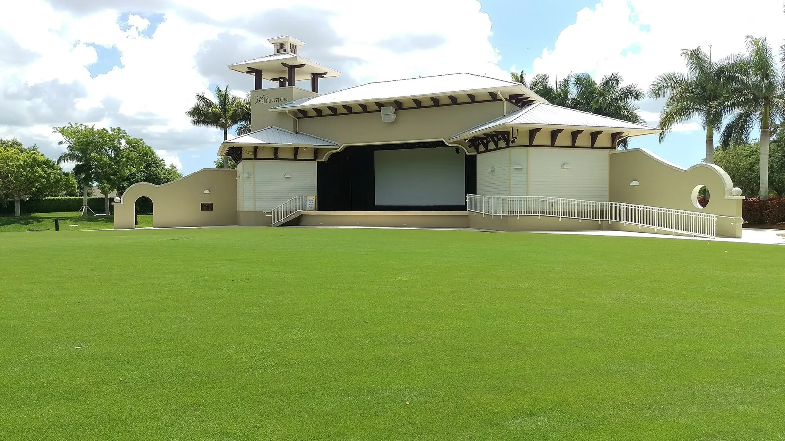 The stage and lawn of the Wellington Amphitheater on Forest Hill Boulevard.