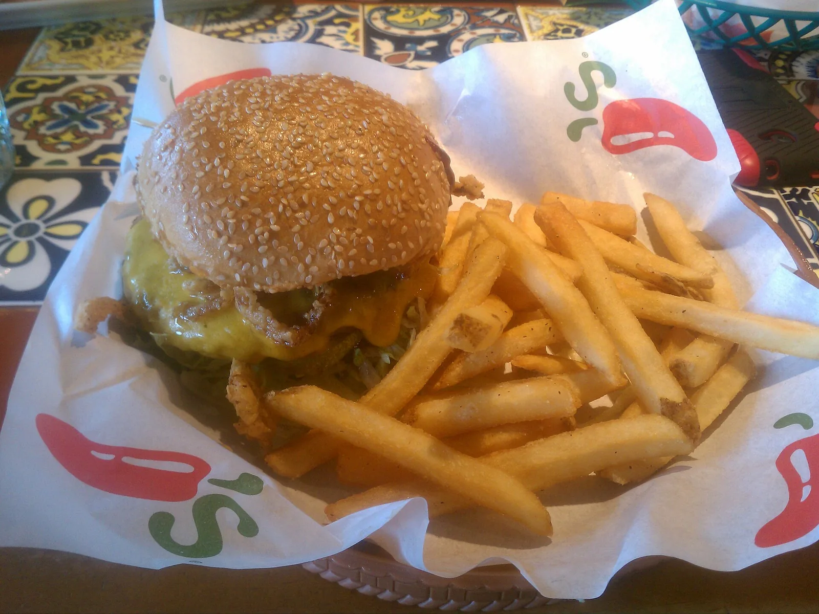 A cheeseburger and fries at Chili's in Wellington, photographed in 2012.